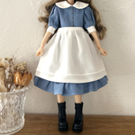 ラウンド襟　裾フリルワンピース👗エプロンセット【ブルー系】ドール服 リカちゃん　受注