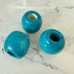 10個 大穴 ウッドビーズ大  16mm×17mm ターコイズ