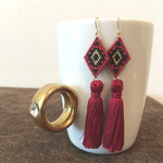 オルテガ×タッセルピアス  ワインレッド×ブラック