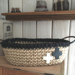 麻紐のWクロスモチーフのカゴ(小)