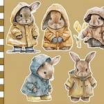 【 海外素材 10-R-2】Raincoat Bunny 素材 写真用紙 人物素材 ステッカー 人物ステッカー コラージュ