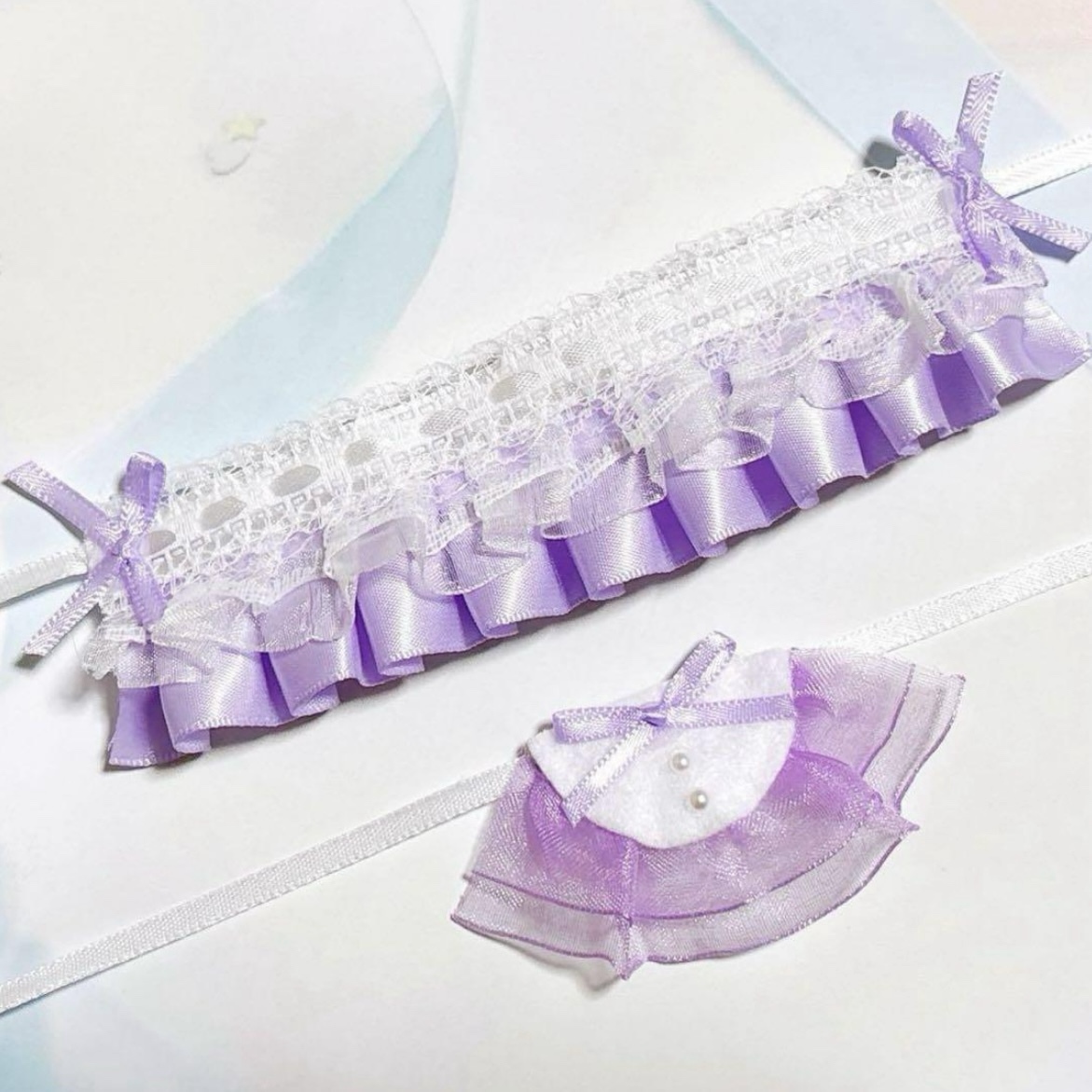 ぬい服 ヘッドドレス スタイ セット おしゃぶり 水色 青 チェック