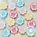 【10個】フラワーロゴ　お菓子　パッケージ　英字　レトロ　かわいい　60年代　キャンディ　アイス　マーク　チャーム　レター　文字　サイン　　商品番号S-34