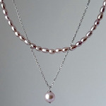 <希少・高品質・今だけ特別価格>艶々ナチュラルパープルネックレスセット　ライスパール　ベビーパール　バロックパール　ナチュラルカラー淡水パール　淡水パールネックレス　スライドアジャスター　フォーマル