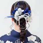 成人式　髪飾り　シャイニーシルバーブルーミックス　成人式　卒業式　結婚式　金箔　水引き　水引き髪飾り　かすみ草　成人式髪飾り　結婚式髪飾り　前撮り　和装 はたちのつどい　水引