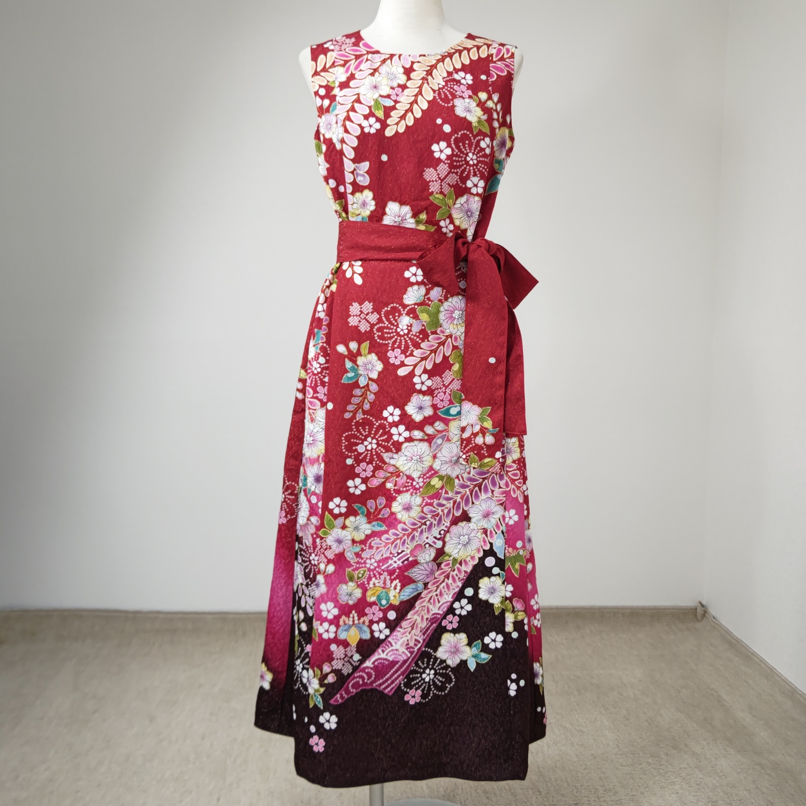 留袖ドレス ボレロ7分袖付き 着物リメイクワンピース 金彩