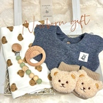 ♡NEW♡  くま＊くま おくるみセット　064   出産祝い　ギフト　おしゃれ　おくるみ　もくもくスタイ　歯固め　おしゃぶりホルダー　男の子　女の子 名入れ　