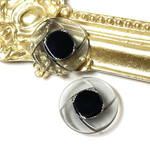 1個 クリア シルバーラメ × ブラック / 黒 ヴィンテージ ボタン レトロ 飾りボタン 透明 20mm
