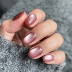 【新作】rose pink うるうる微粒子マグネット ネイルチップ シンプルワンカラー ベリーショートオーバルスクエア 秋 くすみピンク