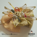 \男の子も華やかに/ 七五三髪飾り 鶴 水引 アンティーク着物 飾り結び　七五三　ヘアアクセ　ヘッドドレス 和装　被布