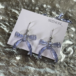 リボン ネイビー🌃🎀꙳.* シルバーワイヤー 揺れる ピアス イヤリング 