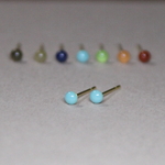 【小粒ターコイズ 3mm】小さめカボション一粒ピアス アレルギー対応 シンプル サージカルステンレス