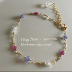 14kgf宝石質ルビー×タンザナイト ハーキマーダイヤモンドのブレスレット