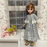 40％オフ　りかちゃん・ブライス人形のハンドメイドドール服*ピンタック入りノースリーブワンピース&綿レース付きカーディガン