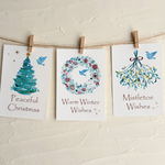 冬のポストカードセット (ツリー／ヤドリギ／リース) 水彩イラスト  クリスマス