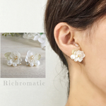 送料無料 pierce/earring 小さな葉付き紫陽花のビジュー