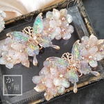 宝石桜と月遊蝶のバレッタ（hair ornaments of  butterfly〜Jewel night blossom〜）