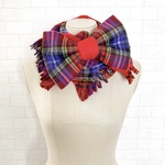 フリースビッグリボンマフラー（レッド×パープルチェック）