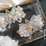 （6cm金具）宝石桜と月遊蝶のバレッタ（hair ornaments of  butterfly〜Jewel night blossom〜）
