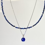 <お得なセット>ラピスラズリ一連ネックレスとラピス×クリスタルのひと粒ネックレスのセット　ラピスラズリ　天然石ネックレス　ラピスラズリネックレス　サージカルステンレス　お守りネックレス　パワーストーン