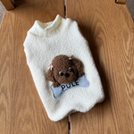  犬服オーダー　アーガイルニットとパイルのワンちゃんアップリケ（プードル）お名前入りブラウン