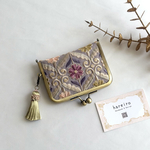 名刺入れ　がま口　インド刺繍リボン  カードケース　スリム　タッセル　くすみラベンダー
