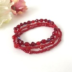 グラデーション 重ね付け 3連 ゴムブレスレット チェコガラス ビーズ 赤