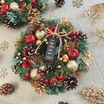 🈹 早割🎄 ラスト★M毎年飾れるクリスマスリース★【早割特別価格】クリスマスリース 　ナチュラルレッド＆グリーンゴールドM　クリスマスギフト　お正月飾り　しめ縄　しめ飾り　お正月リース　玄関リース