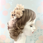 チュールフリルロングヘッドドレス 秋色ベージュ花