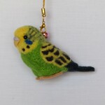 並セキセイインコ　グリーン　羊毛ストラップ　