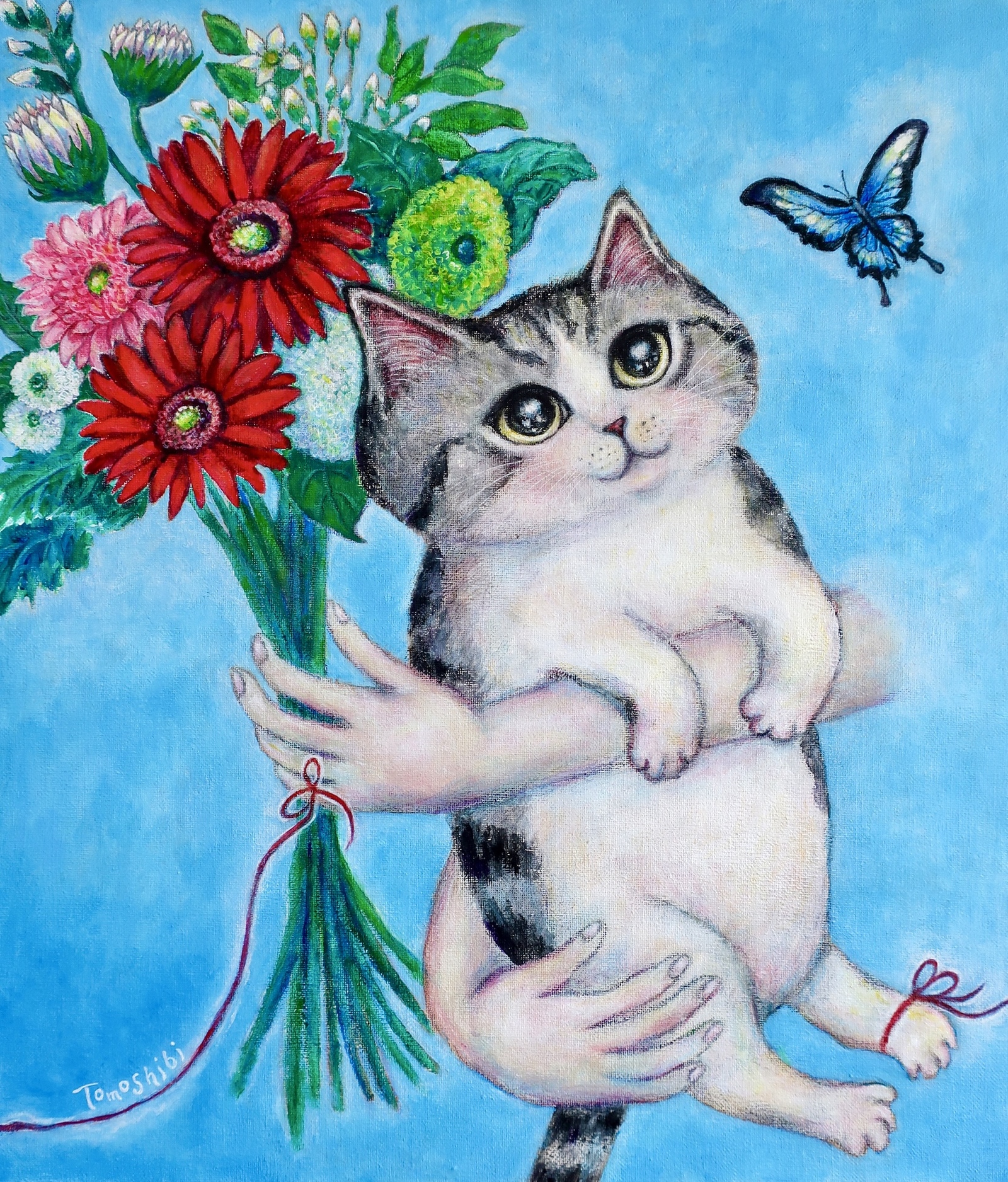 原画 「Surrounded by Love」 F10号 ＃猫の絵 ＃ねこ ＃シャガールへの