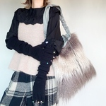 bicolor fur drawstring bag  （gray & mocha)