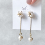 揺れる淡水パール♡2wayパールの花束ピアス/イヤリング　ビーズ刺繍　秋　冬　