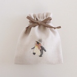 ペンギンの冬のお散歩　手刺繍巾着袋　［受注制作］