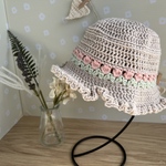 【送料込】お花模様のベビー帽子【ラメ入りコットン糸】