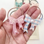 キッズ レジン リボン ヘアゴム 2本セット pastel check