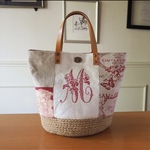 msin-65様専用・赤いモノグラム刺繍のかごバッグ用底板