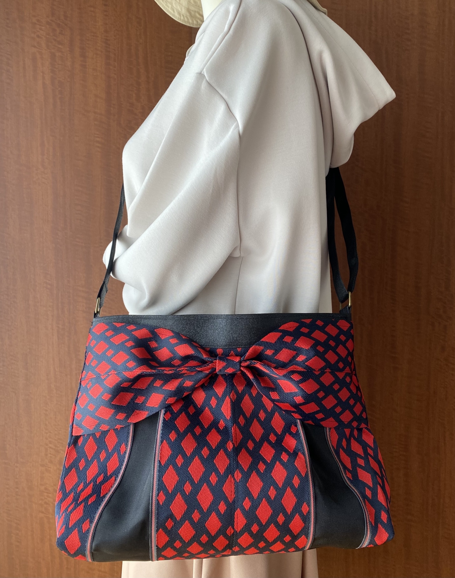 受注生産】超軽量♡倉敷畳縁シンプルリボントートバッグ(南天