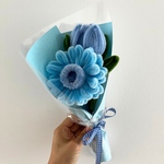 ブルーのモールブーケ　モールフラワー　枯れない花　押し活　ピンク　