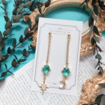 〜ピーコックグリーン〜三日月と輝きのシンプルなデザインピアスorイヤリング