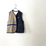 【1点モノ】ミックス素材のベスト：：インディゴデニム×ヴィンテージリネン：：おじシリーズ