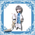 龍神様の和風なお洋服４点セット᯽トップス＋着物ブラウス＋袴風ワイドパンツ＋首飾り（青桜グラデーション×ホワイト）᯽ Harmoniabloomroot ハルモニアブルームルート