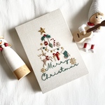 【11/29再販予定】手刺繍クリスマスファブリックボード　クリスマスツリー　インテリアに♪ 壁掛け◎ クリスマス飾り　木製パネル仕上げ