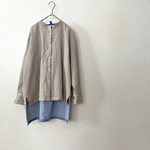 【1点モノ】素朴なチェックシャツ：：コットンリネン生成チェック×水色千鳥：：おじシリーズ