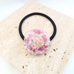 コスモスのヘアゴム アリッサム パープル ピンク レジン ドライフラワー