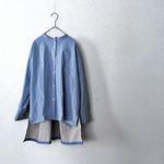 【1点モノ】素朴なデニムシャツ：：コットン水色千鳥デニム×生成りチェック：：おじシリーズ
