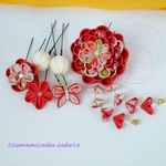 １点物☆選べる金具】七五三や浴衣に♪アンティーク着物から作った髪飾り／蝶々／くすみ赤／正絹／つまみ細工