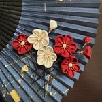 Uピン５本紅白梅セット｜正絹つまみ細工｜U8