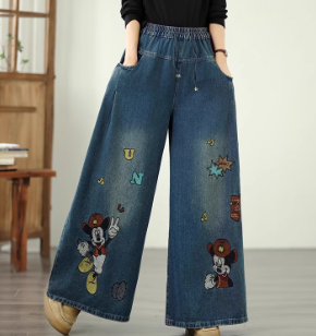刺繍のゆったり した ワイド パンツ