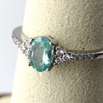 一点物・リング》天然ブルーグリーンアパタイト（マダガスカル産）　石の形：ファセットカット　縦6mm×横4mm/silver925製ロジウムコーティング仕様・フリーサイズ【El-Shade】